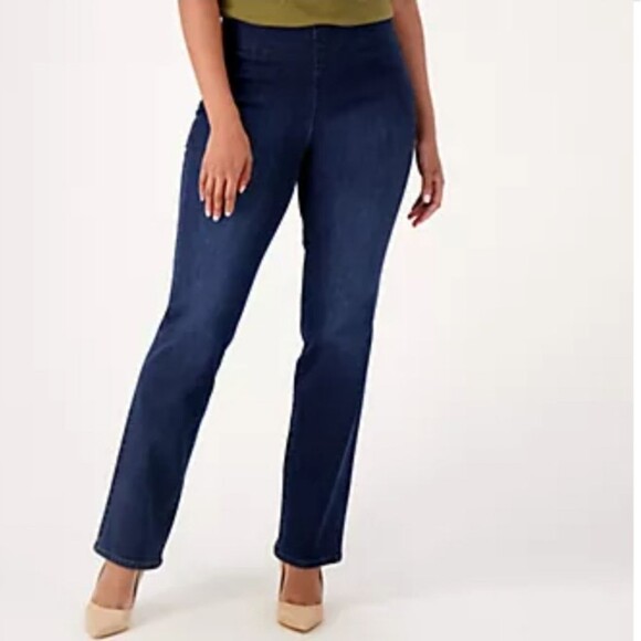 NYDJ Sculpt Her Denim Pull-On Straight Jeans Dark Blue Size 14 - Picture 1 of 16